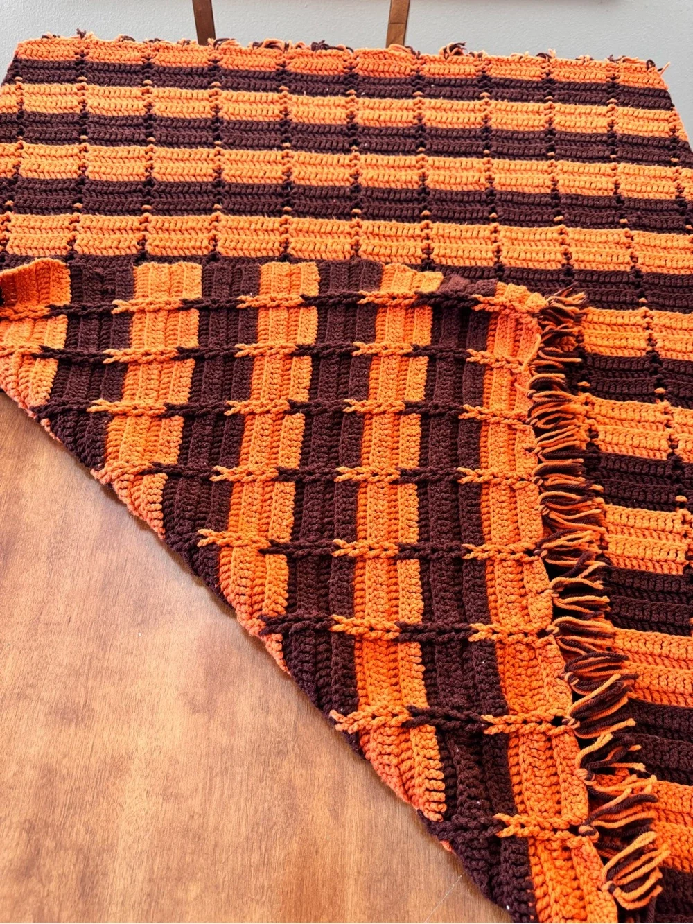 Handmade Orange and Brown Crochet Throw Blanket by